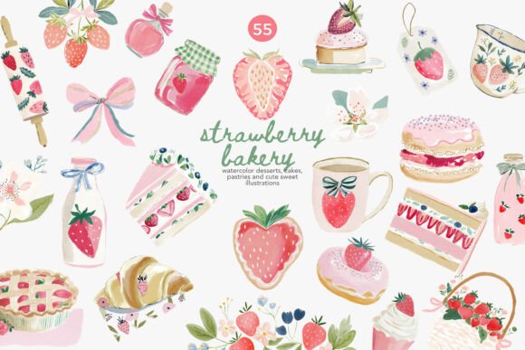 Download Strawberry Dessert Watercolor Clipart - Dessert Collection