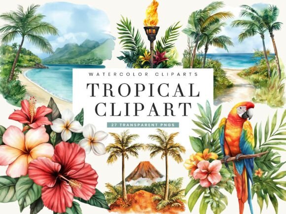 Download Watercolor Tropical Clipart Bundle - Tropical clipart Collection