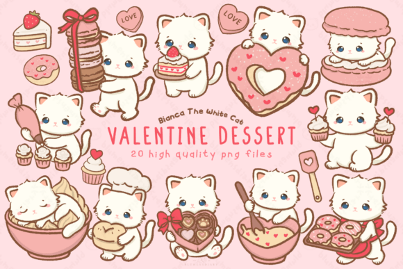 Download Kawaii Cat Valentine Dessert Clipart - Dessert Collection